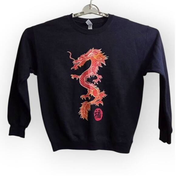 Black‎ Dragon Graphic Sweatshirt Men's Size M Heavy Blend - Picture 1 of 7